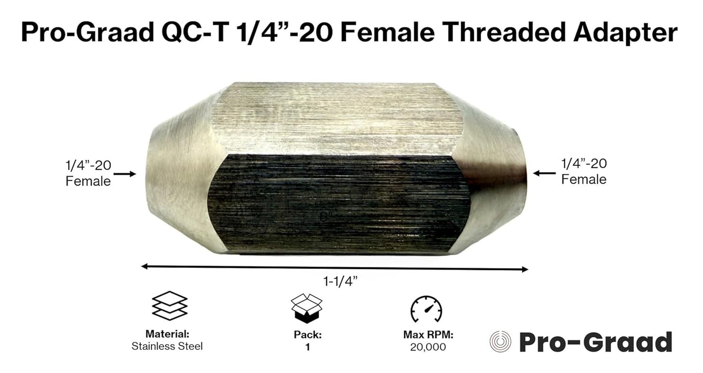 Pro-Graad 37012  QC-T 1/4"-20 Thread Flap Wheel – Bore Polisher Adapter, 1/4-20 Female x 1/4-20 Female Threaded,  Pack of 1