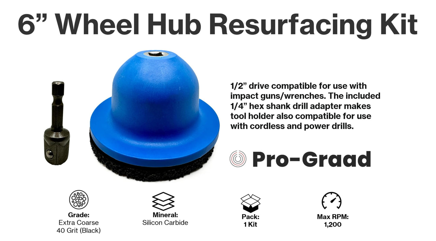 Pro-Graad 6” Professional Brake Hub Cleaning & Resurfacing Kit – 6” Silicon Carbide Disc with Drill Adapter – Wheel Hub, Rim & Rotor Rust Removal Tool for Cars, Vans, Trucks & Sprinters