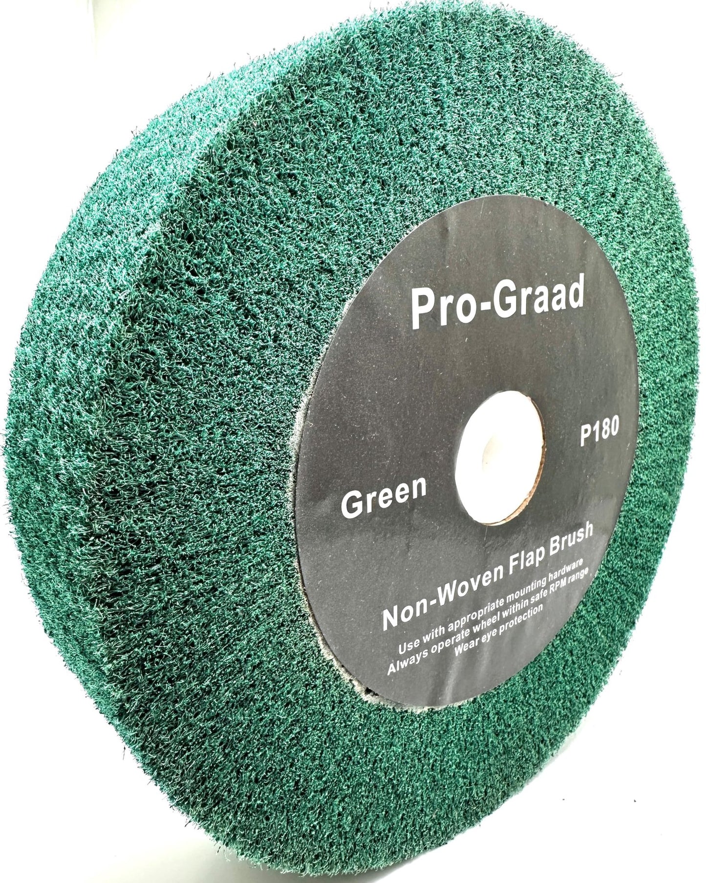Pro-Graad 8” x 2” Green 180 Grit Non-Woven Bench Grinder Polishing Burnishing Satin Finishing Flap Brush Wheel for Aluminum Copper Metal Golf Club Refurbishing, Compatible for 1/2”, 5/8”, 3/4" Arbor