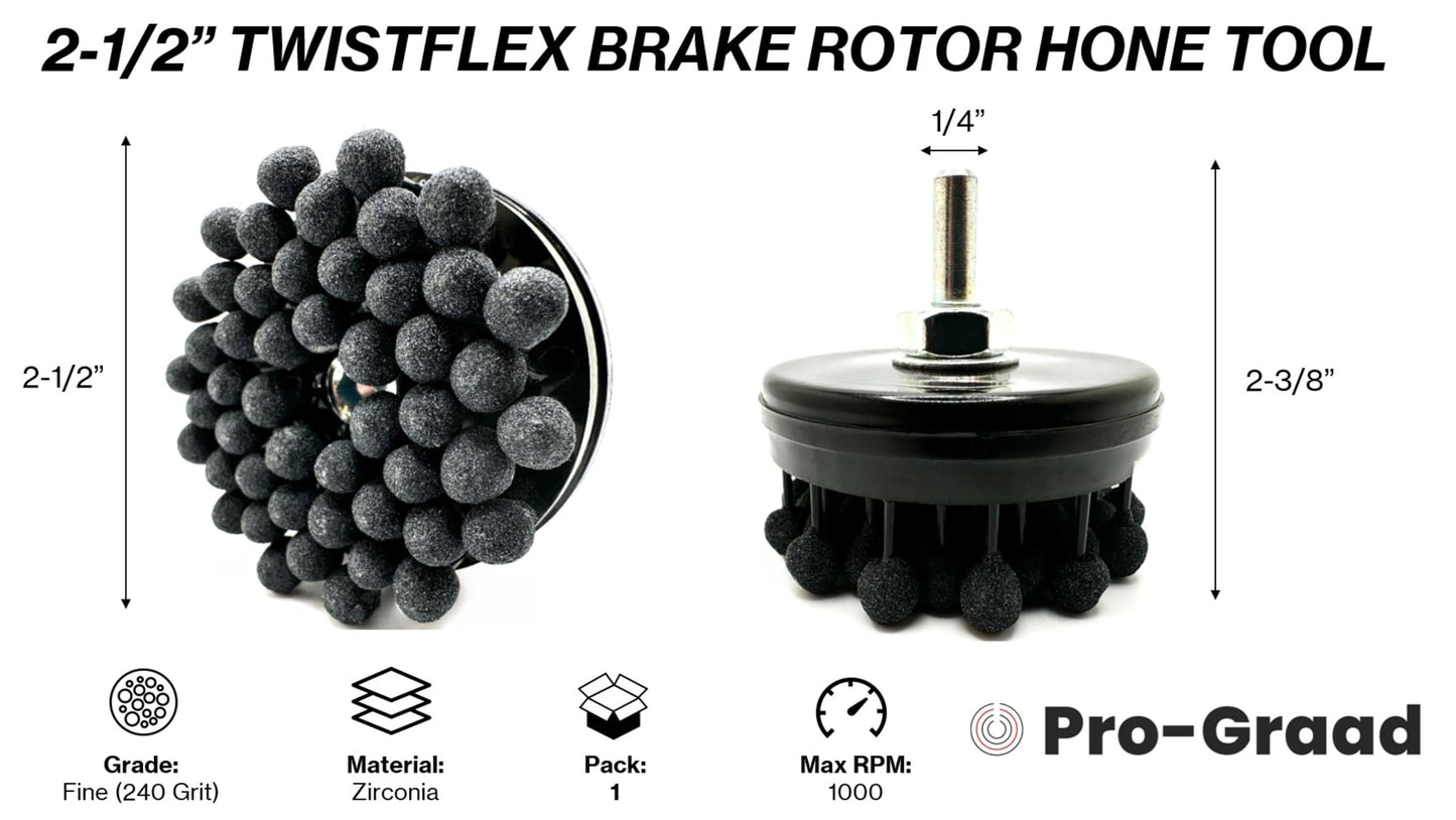 Pro-Graad TwistFlex 2-1/2” 240 Grit Brake Rotor Hone, Flexible Ball Stones, 2.5” Medium Premium Zirconia 240 Grit, for cross-hatch finishing Brake Rotors, Flywheels & Clutch Plates, Pack of 1