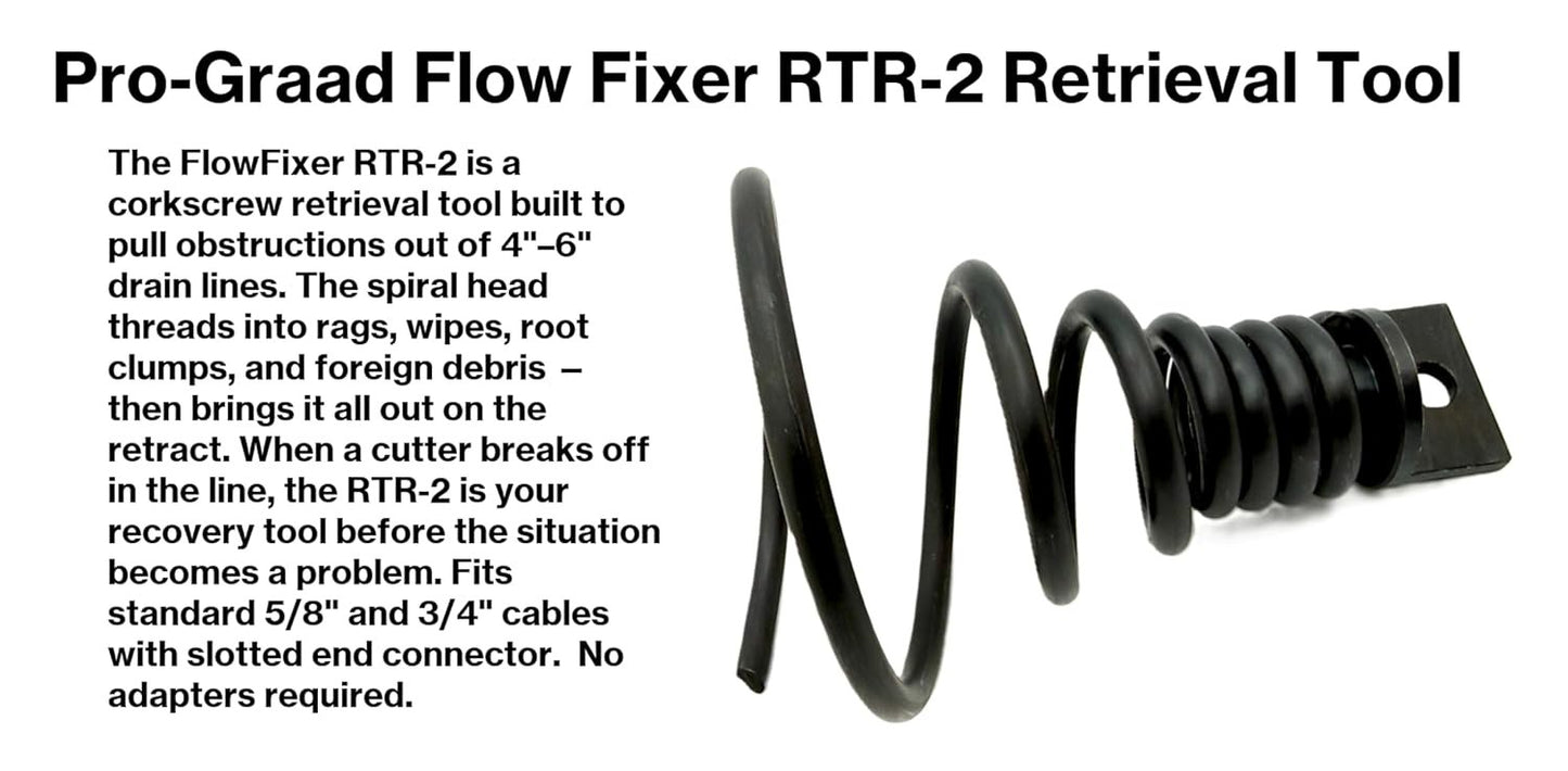 Pro-Graad FlowFixer RTR-2 Drain Cleaning Retrieving Tool | Large Corkscrew Cable Attachment | Retrieves Broken Cables, Rags & Debris | Fits 5/8" & 3/4" Drain Cables | For Use in 4” – 6” Pipes