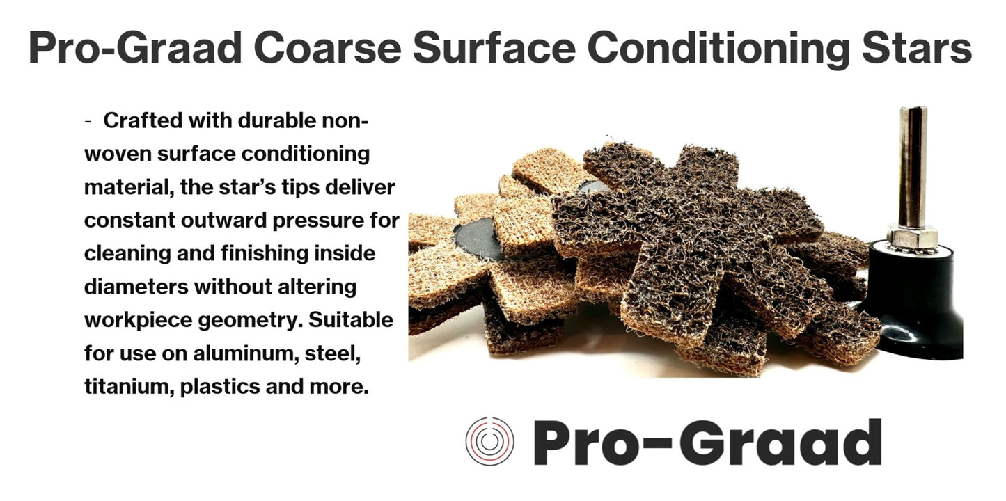 Pro-Graad 10 Pack 3” Coarse Quick Change Surface Conditioning Stars, Ideal for Deburring, Polishing, Blending inside of cylinders, pipe, tubing, Excels on Aluminum, Steel, Titanium - Includes Holder