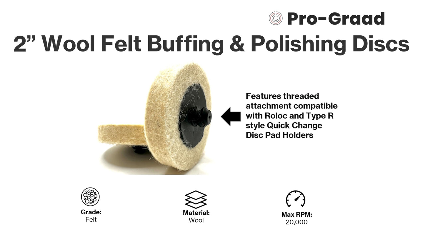 Pro-Graad 2" Felt Roll Lock Quick Change Wool Sanding Discs - 10 Pack, R-Type Buffing Pads for Polishing & Surface Conditioning, Premium Compressed Wool, Use with Die Grinders & Rotary Tools