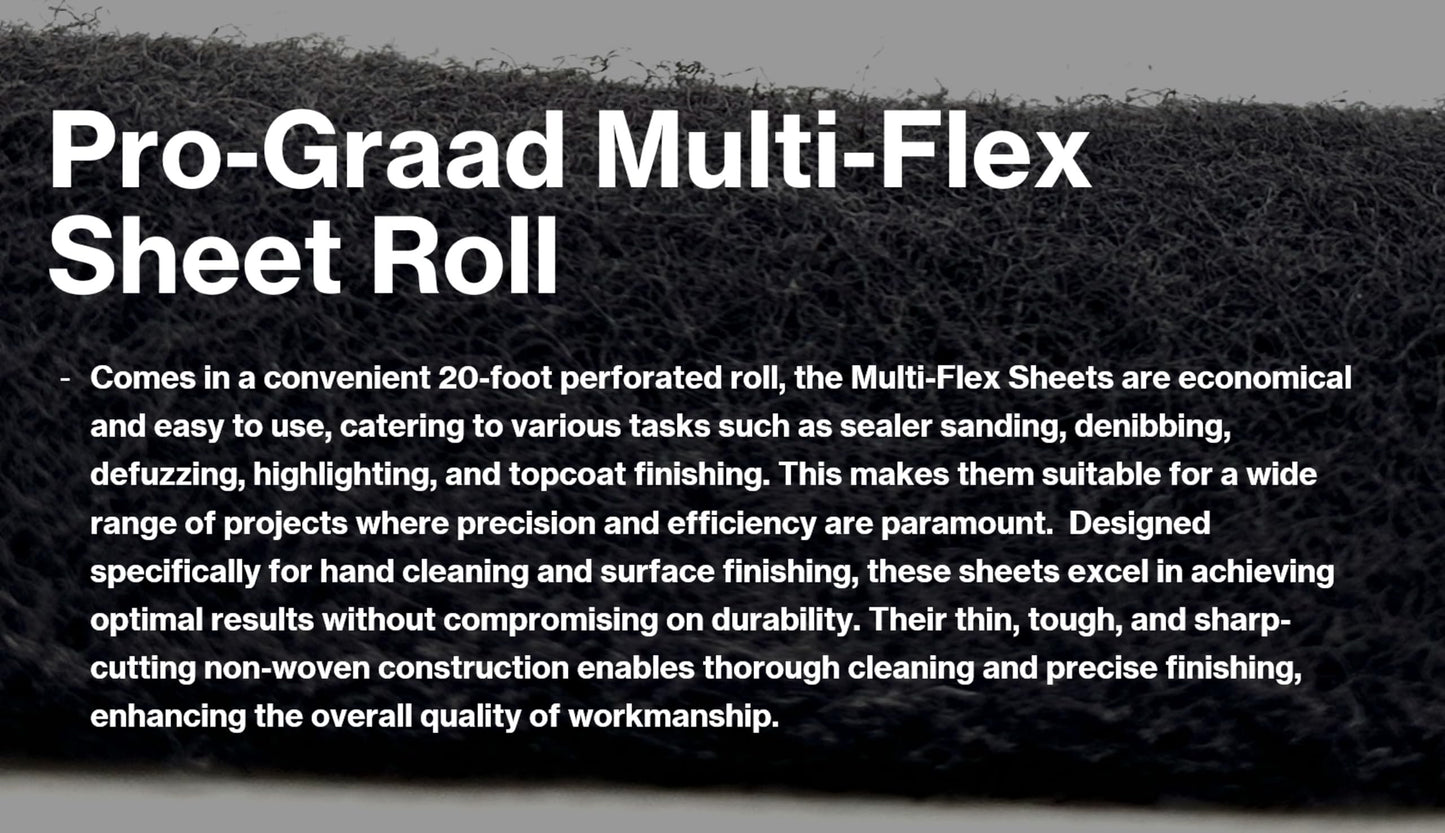 Pro-Graad Multi-Flex Abrasive Sheets 8” x 4” A-VFN Maroon Aluminum Oxide - Very Fine, Ultra Flexible and Conformable for Cleaning or Fine Finishing - Convenient Dispenser, 07521, 1 Roll/60 Sheets