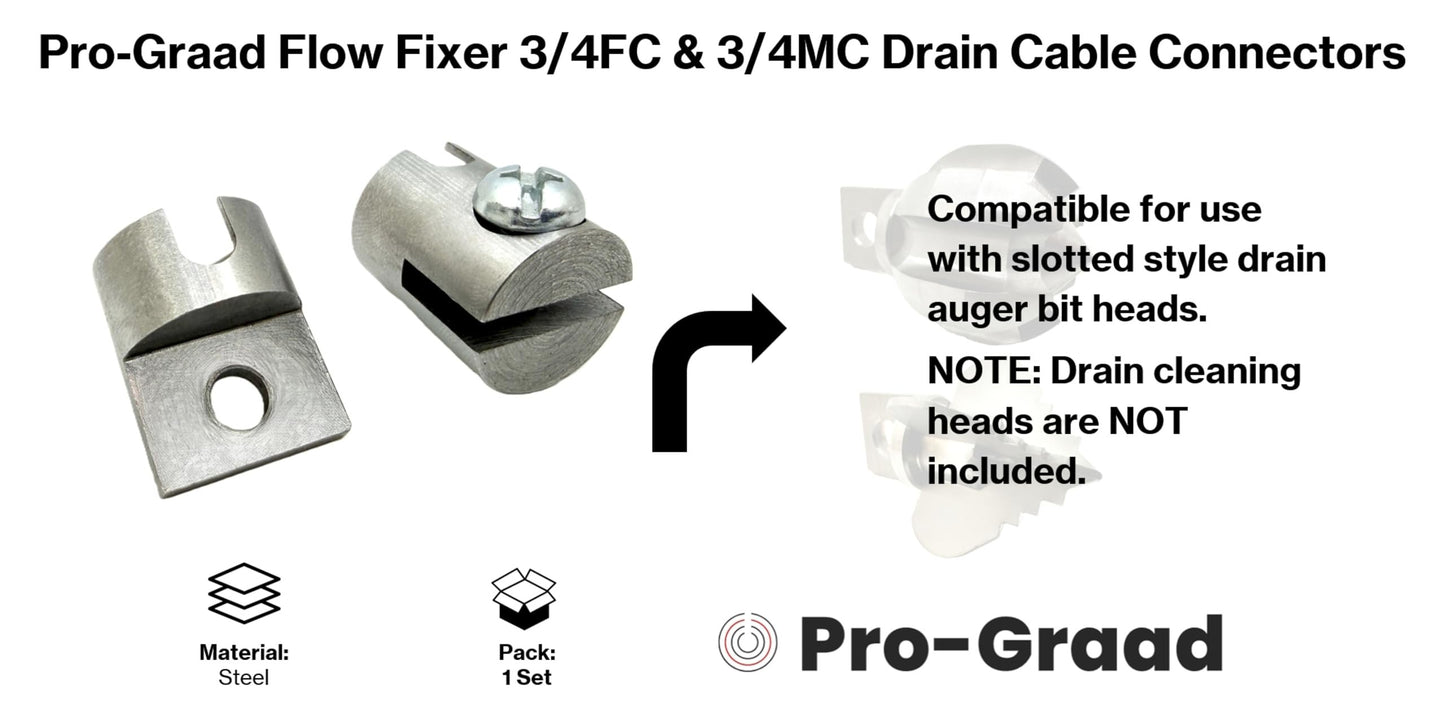 Pro-Graad Flow Fixer 3/4” Slotted Drain Cleaner Cable Weld On Repair End,3/4FC-O & 3/4MC-O MALE & FEMALE WELD-ON CABLE END REPAIR for 3/4" Cables. Fits All 3/4" O.D. Cables, Hollow or Inner Core