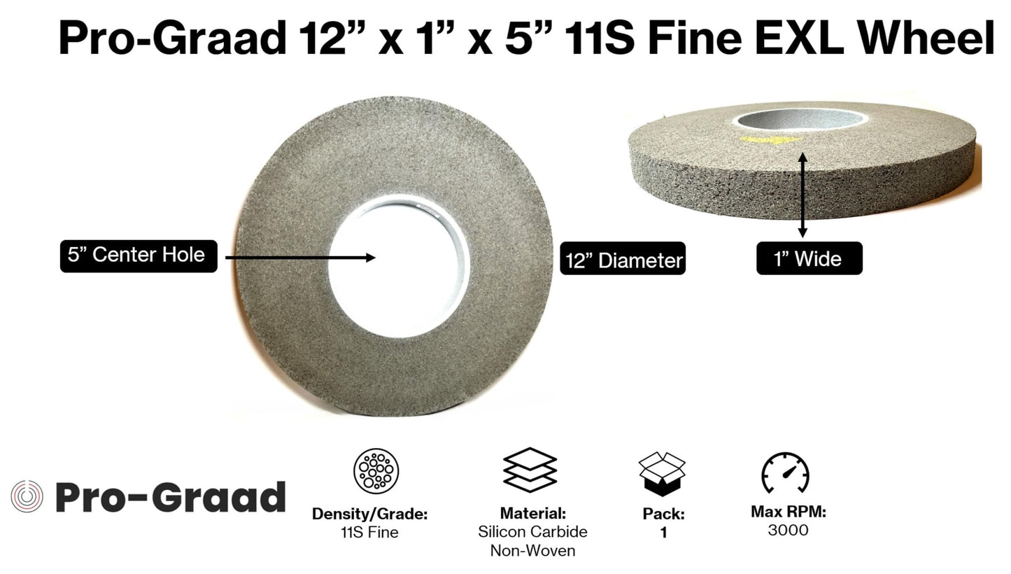 Pro-Graad EXL Deburring Wheel - 12" x 1" x 5" 11S Fine Grit - Silicon Carbide - Hard Density Metal Deburring, Finishing and Polishing Wheel - Convolute - 1 Pack