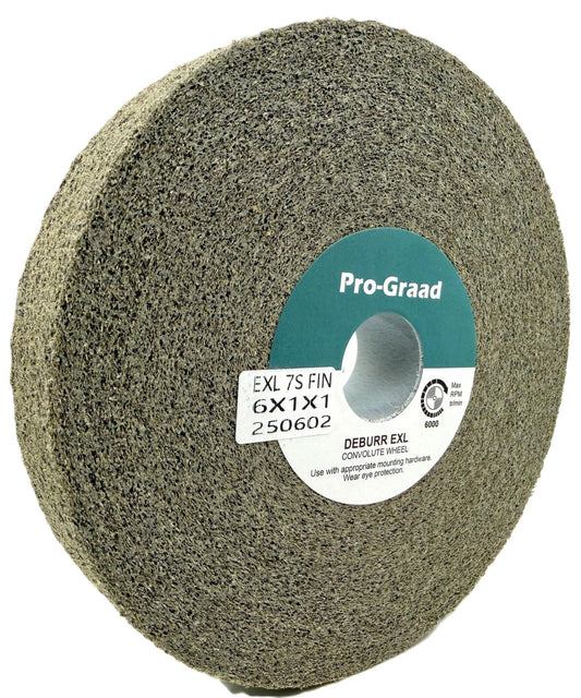 Pro-Graad EXL Deburring Wheel - 6" x 1" x 1" 7S Fine - Silicon Carbide - Metal Deburring, Finishing and Polishing Wheel - Convolute - 1 Pack
