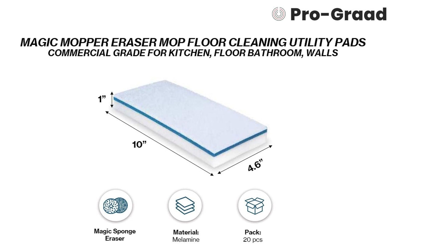 Magic Mopper 4610 Eraser Pads - 20 Pack 4.5" x 10" x 1" Commercial Grade Melamine Sponges for Floor, Tile, Grout, Baseboard, Walls-Durable & Versatile Cleaning - Pack of 20