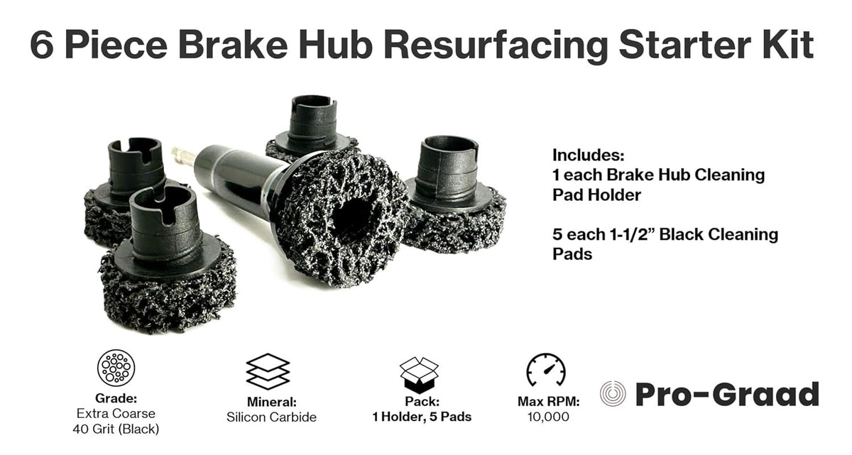 Pro-Graad Wheel Hub Resurfacing Kit, Brake Hub Cleaning Pad 6 Piece Kit – Hub Surface & Stud Cleaner – Quick Rust Removal for Lug Studs & Rotors, Fits Power Drill, Includes Holder & 5x 1-1/2” Discs