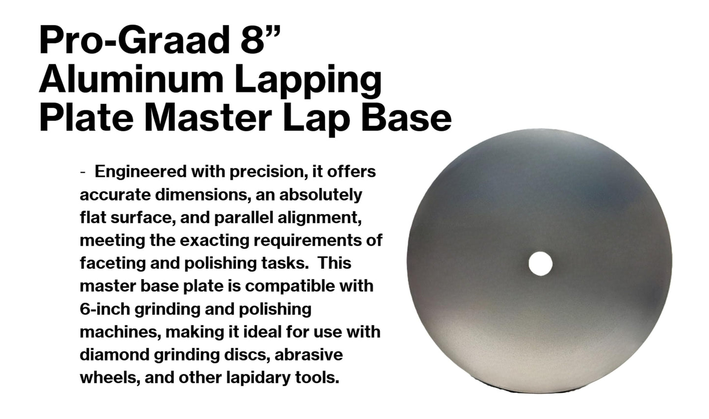Pro-Graad 8'' Aluminum Lapping Plate Master Lap Base, 1/2'' Arbor Hole, for Diamond Flat Lap Discs, Grinding Pads, Abrasive Wheels Backer Disc, Slant Cabber, Lapidary, Polishing Machines – 1 Pack