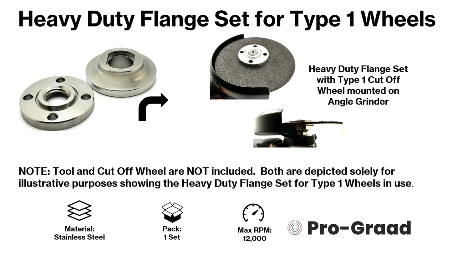 Pro-Graad Heavy Duty 5/8-11 Angle Grinder Flange Set for Type 1 Wheels, D284932, Stainless Steel, Set Includes Backing Flange and Clamp Nut for use with Type 1 Wheels