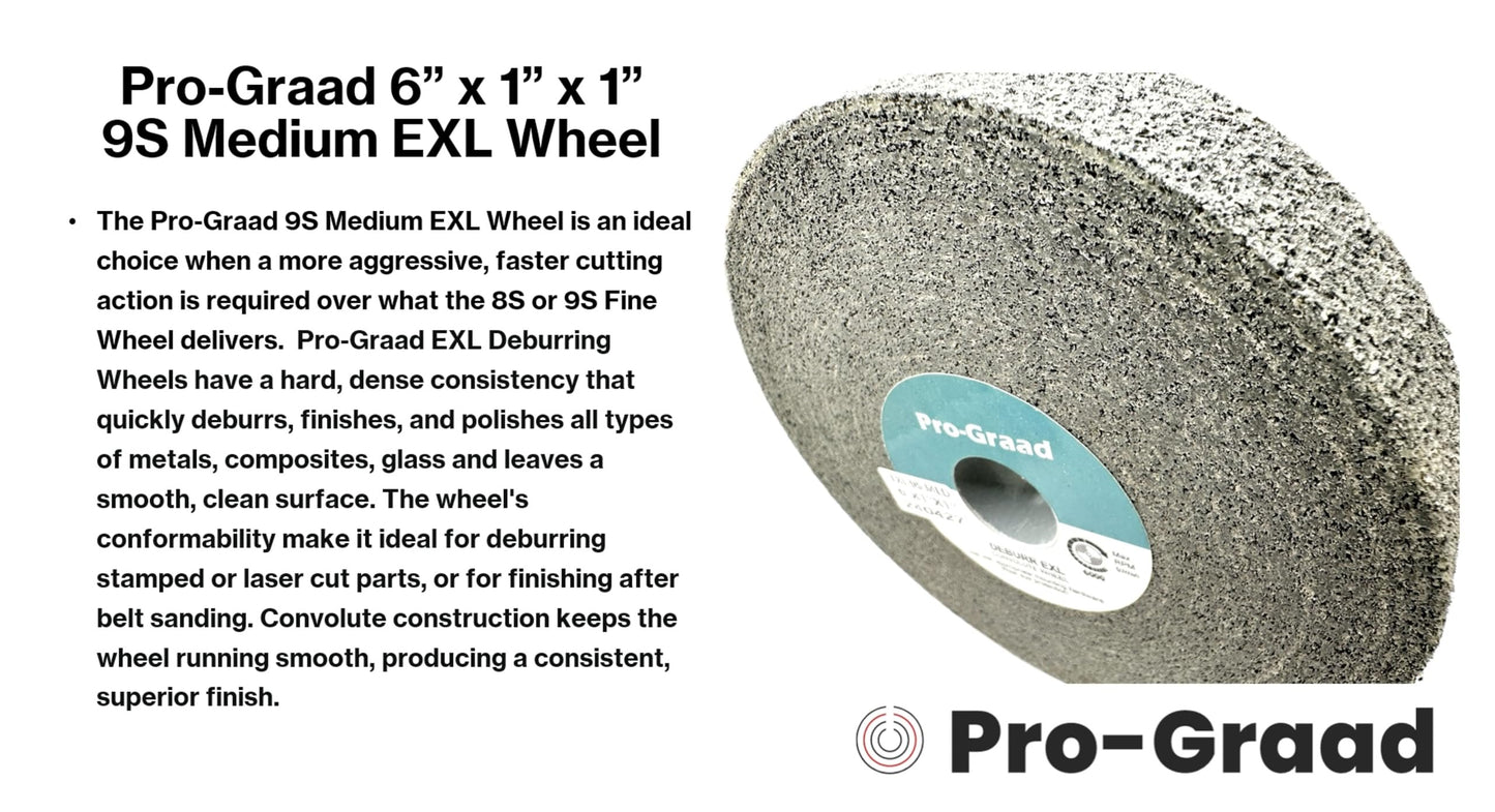 Pro-Graad EXL Deburring Wheel - 6" x 1" x 1" 9S Medium Grit - Silicon Carbide - Metal Deburring, Finishing and Polishing Wheel - Convolute - (1 Pack)