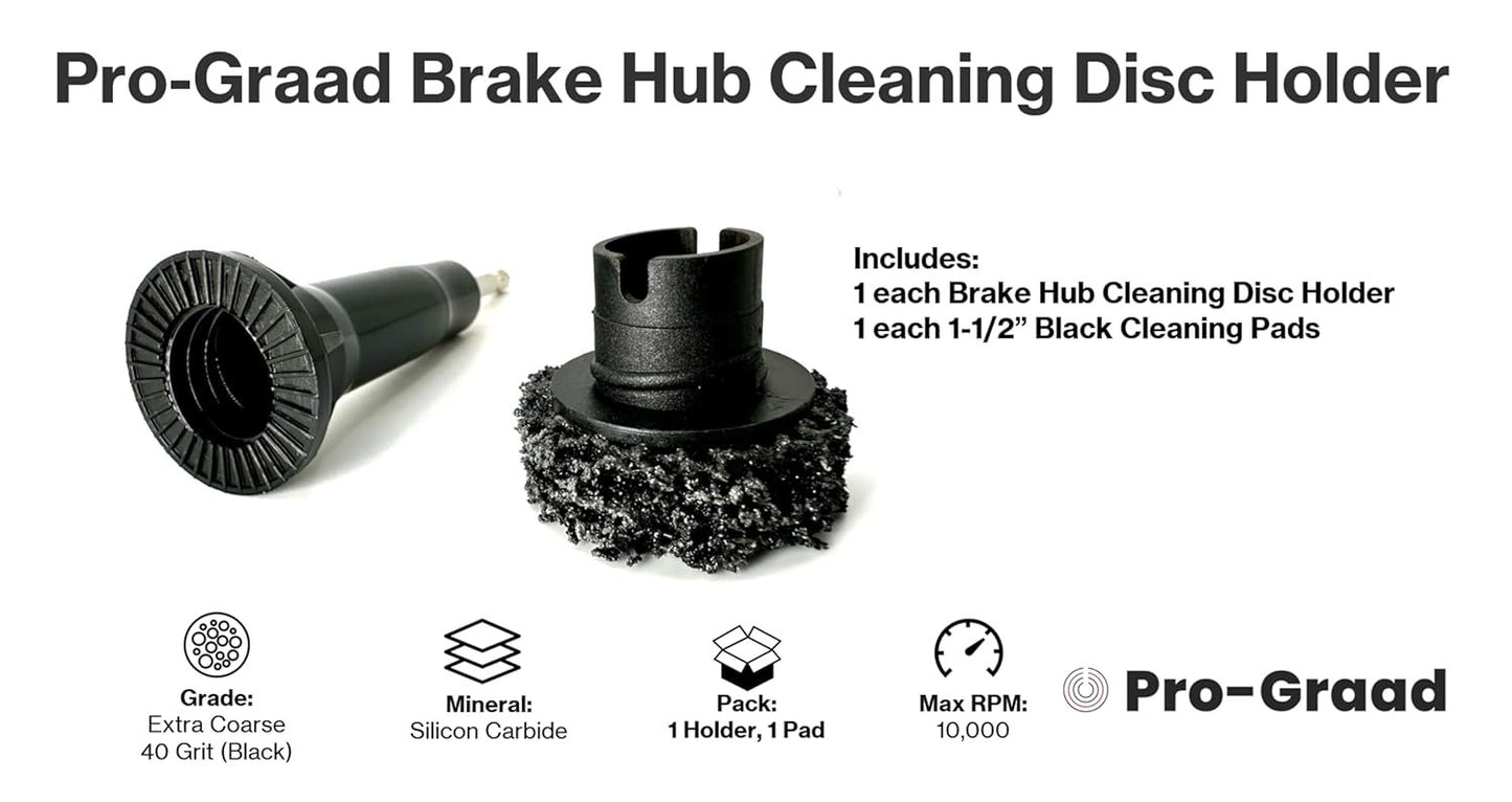 Pro-Graad Brake Hub Cleaning Disc Holder, Hub Surface & Stud Cleaner – Quick Rust Removal for Lug Studs & Rotors, Fits Cordless & Power Drill, Includes Holder & 1x 1-1/2” Pad, 07545