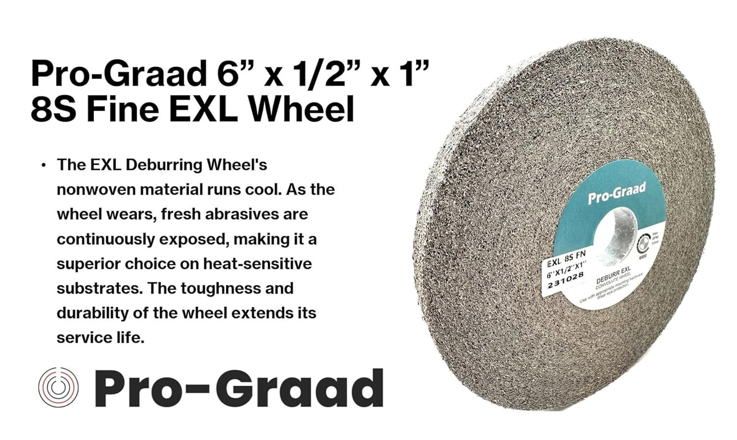 Pro-Graad EXL Deburring Wheel - 6" x 1/2" x 1" 8S Fine - Silicon Carbide - Metal Deburring, Finishing and Polishing Wheel - Convolute - 1 Pack