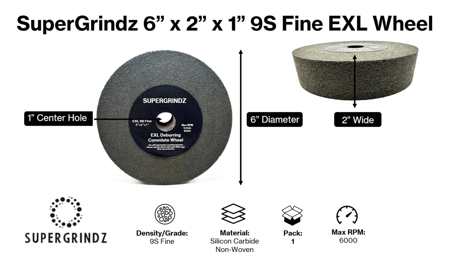 SuperGrindz EXL Deburring Wheel - 6" x 2" x 1" 9S Fine Grit - Silicon Carbide - Metal Deburring, Finishing and Polishing Wheel - Convolute - (1 Pack)