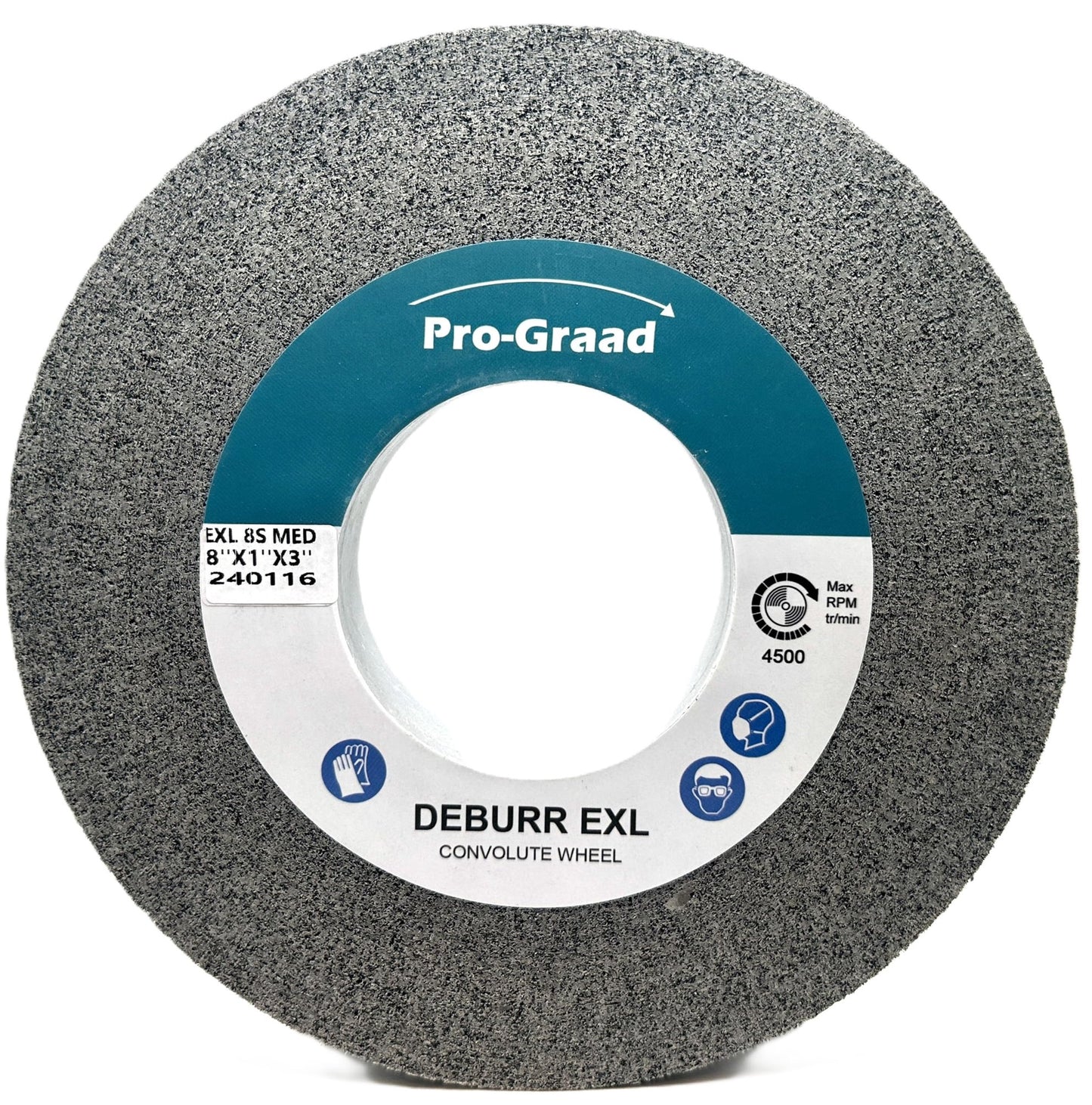 Pro-Graad EXL Deburring Wheel - 8" x 1" x 3" 8S Medium Grit - Silicon Carbide - Metal Deburring, Finishing and Polishing Wheel - Convolute - 18279 - (1 Pack)