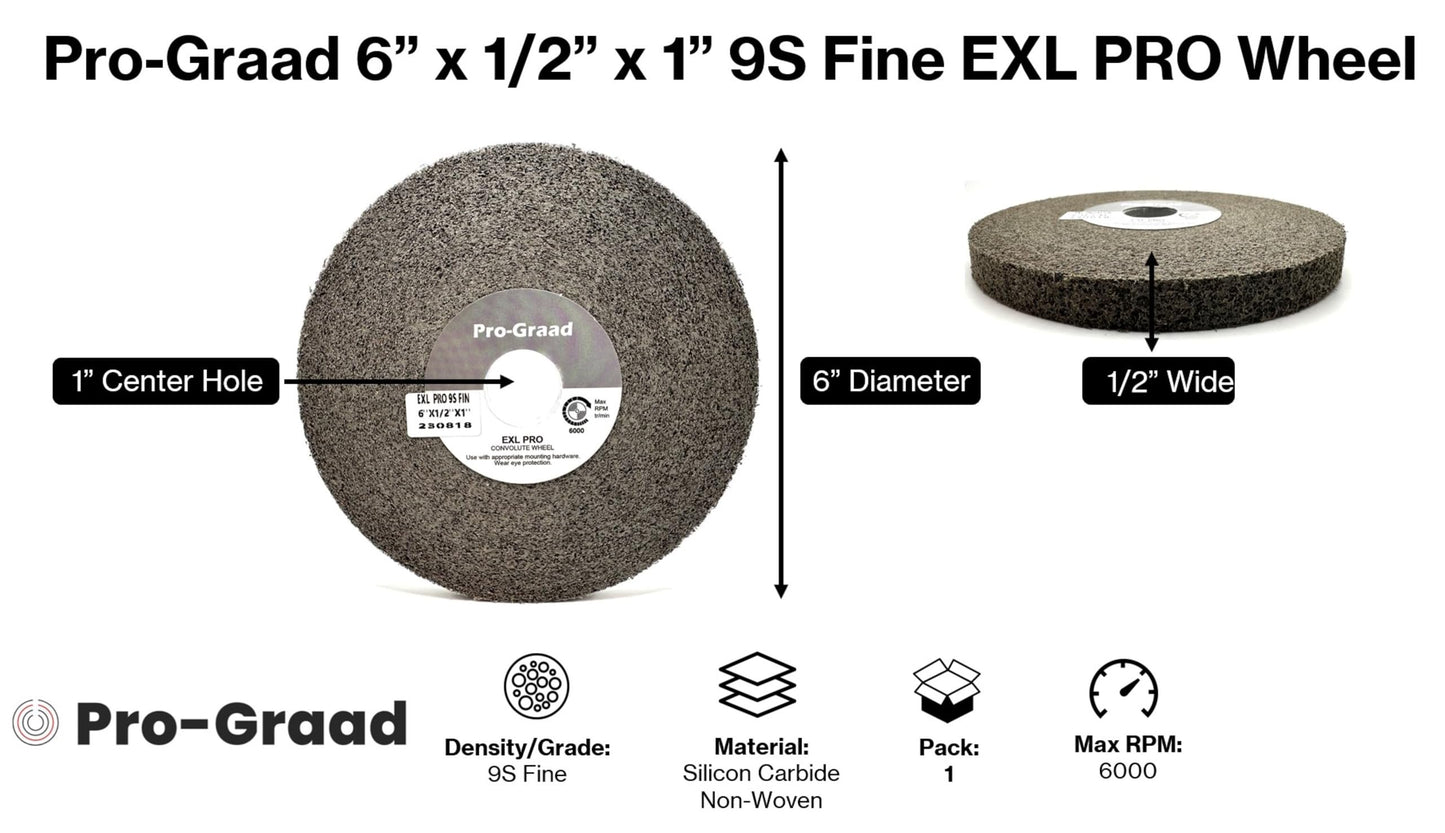 Pro-Graad EXL PRO Convolute Deburring Polishing Wheel - 6" x 1/2" x 1" 9S Fine Silicon Carbide - Professional Grade - Metal Deburring, Finishing and Polishing Wheel - 94904 - 1 Pack