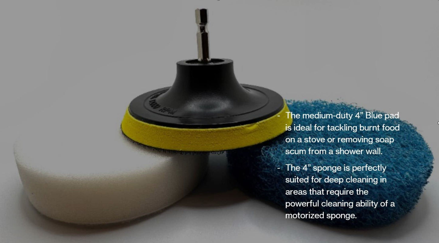 Pro-Graad 4 Piece Drill Brush Attachment Set, Scrubbing Pad and Sponge - Power Brush Scrubber Deep Cleaning Kit for Bathroom Kitchen Boat Car Grout Floor Tub Shower Tile Surfaces