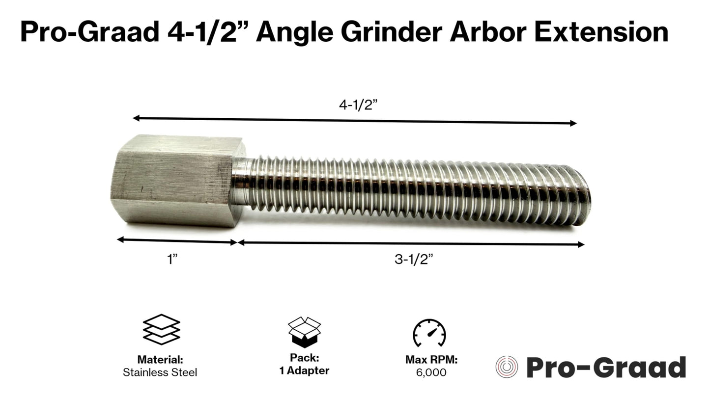 Pro-Graad Angle Grinder Extender Shaft 13060 5/8-11 Female to 5/8-11 Male Threaded Adapter 4-1/2” Length Extension with 3-1/2” Threads, Max 2-1/2” Wheel Width