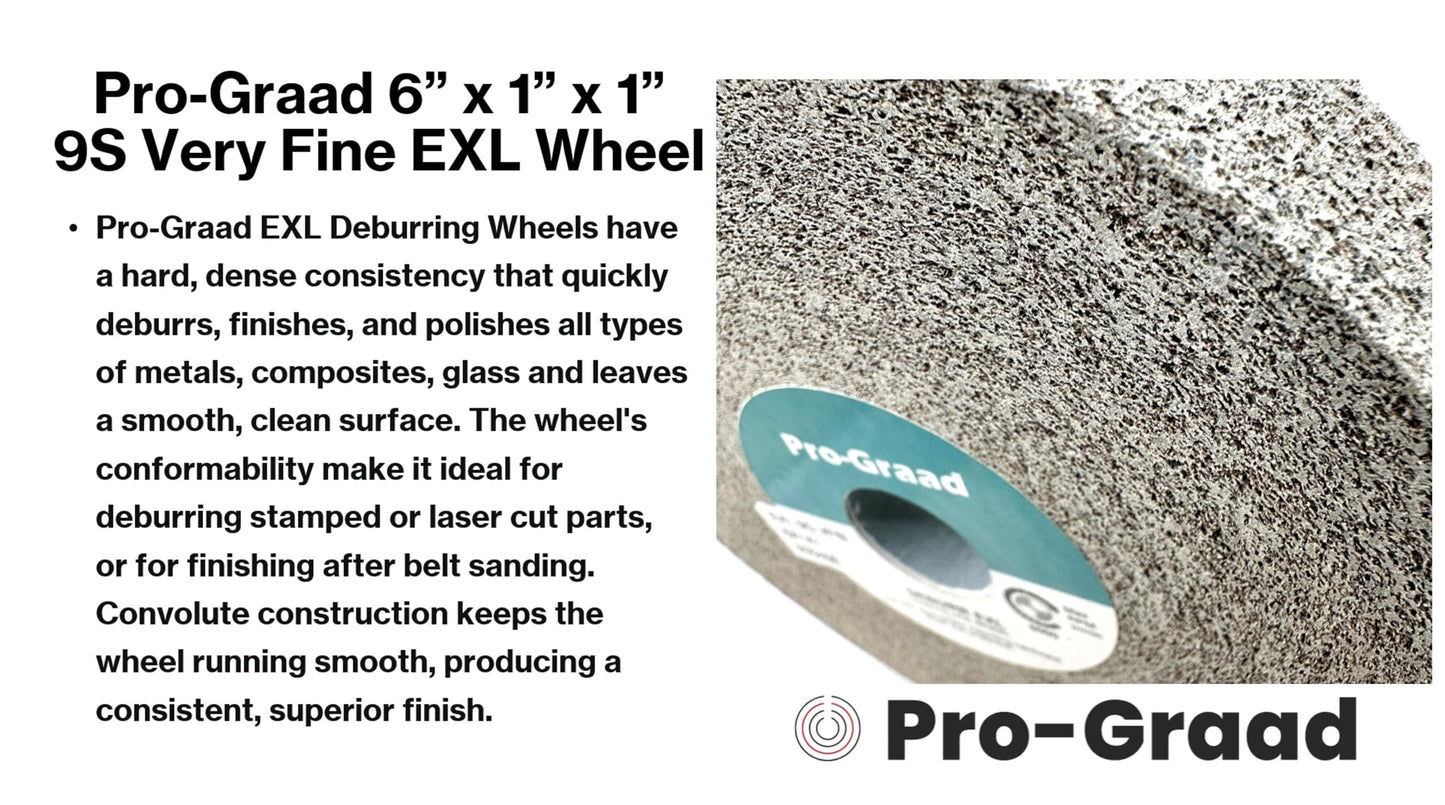 Pro-Graad EXL Deburring Wheel - 6" x 1" x 1" 9S Very Fine (400) Grit - Silicon Carbide - Metal Deburring, Finishing and Polishing Wheel - Convolute - (1 Pack)