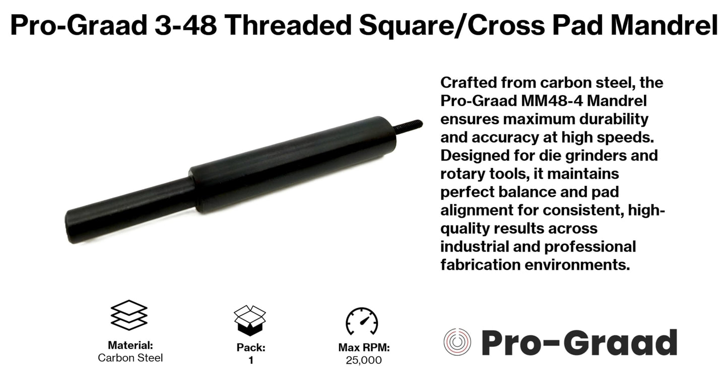 Pro-Graad MM48-4 3-48 Threaded Overlap Slotted Disc, Square Pad, Cross Pad, Cross Buff Quick-Change Mandrel, 3.5" Overall Length, 1/4" Shank Diameter, #3-48 Thread Size