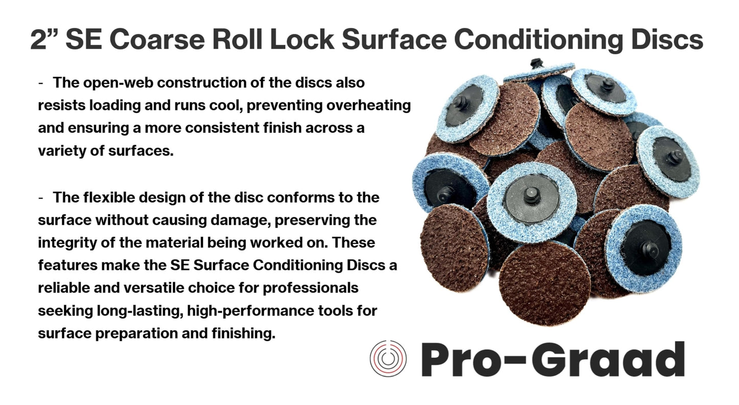 Pro-Graad 2” SE Coarse Roll Lock Quick Change Heavy Duty Non-Woven Surface Conditioning Discs for Deburring Sanding Blending Polishing Paint Removal with Male R-Type Backing, Brown (ACRS), 18081
