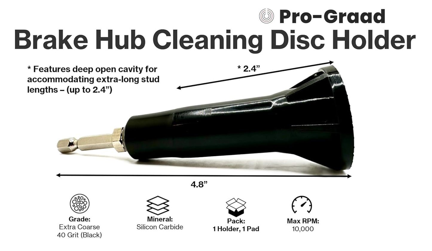 Pro-Graad Brake Hub Cleaning Disc Holder, Hub Surface & Stud Cleaner – Quick Rust Removal for Lug Studs & Rotors, Fits Cordless & Power Drill, Includes Holder & 1x 1-1/2” Pad, 07545