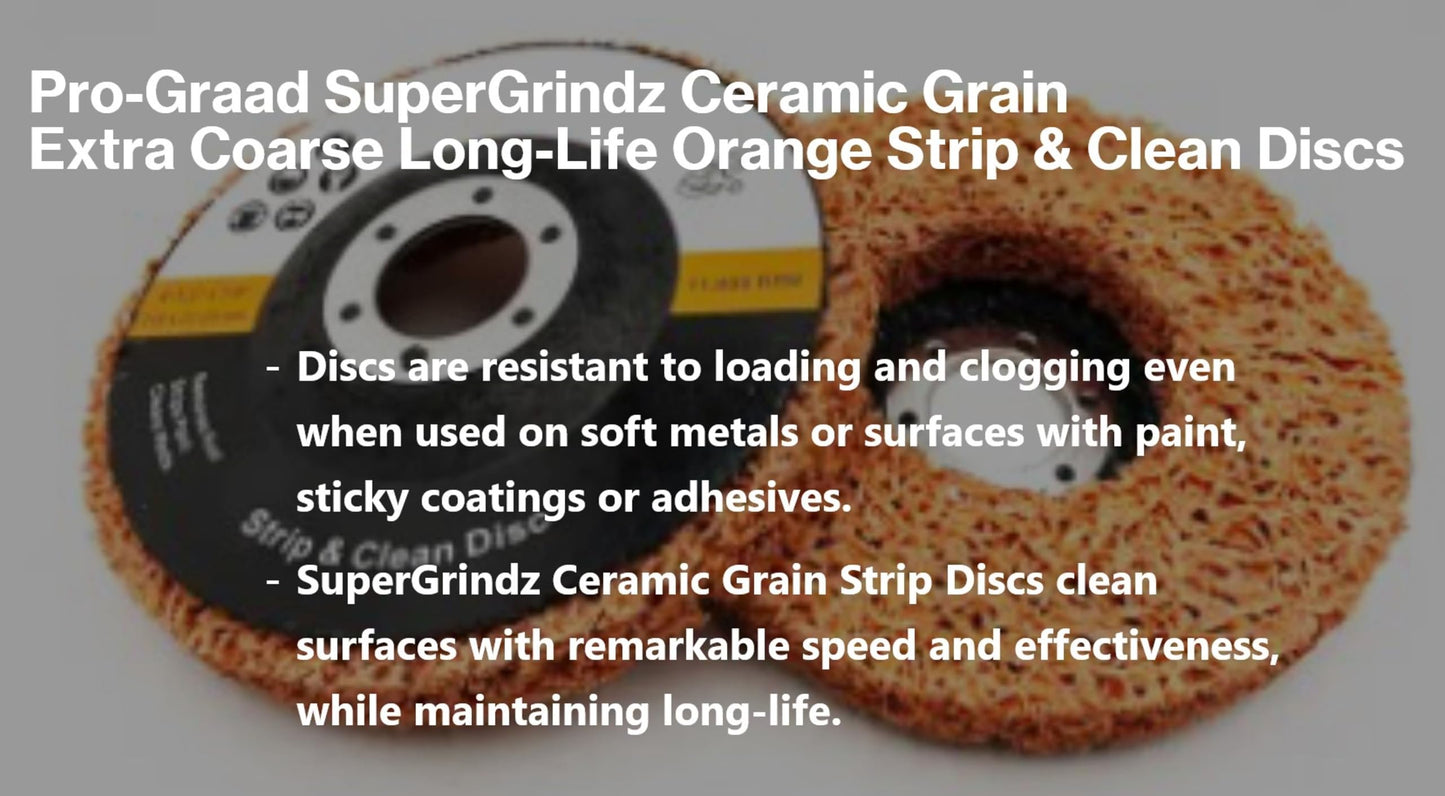 Pro-Graad SuperGrindz 5 Pack 4-1/2" x 7/8" Orange Ceramic Grain Extra Coarse Long-Life Strip Discs Stripping Wheel Fit Angle Grinder Clean Remove Strip Paint Coating Rust Welds Oxidation