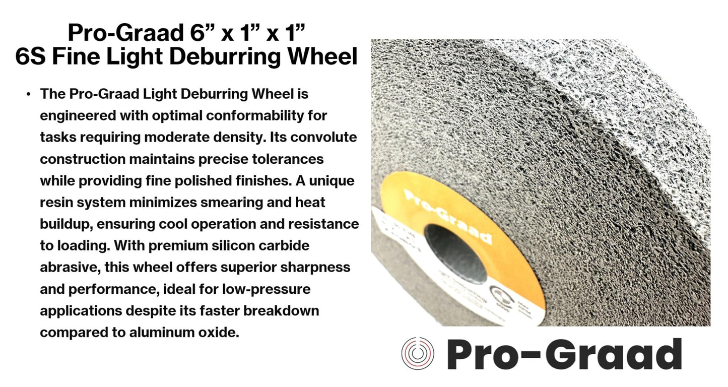 Pro-Graad Light Deburring Wheel - 6" x 1" x 1" 6S Fine Grit - Silicon Carbide – Light Deburring, Finishing and Polishing Wheel – 01660 - Convolute - (1 Pack)