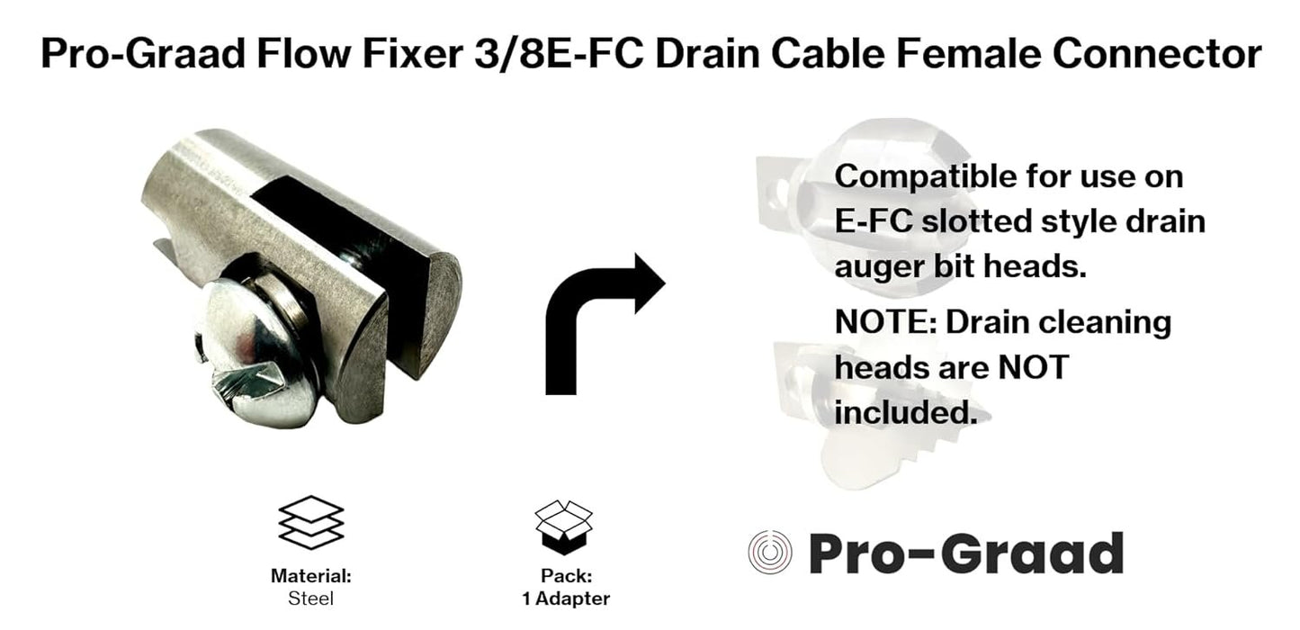 Pro-Graad 3/8E-FC Flow Fixer | 3/8” Drain Cable Repair End | Weld-On Female Slotted Connector Bit for Broken Drain Cleaning Machine Cables | Fits All 3/8” O.D. Drain Cables