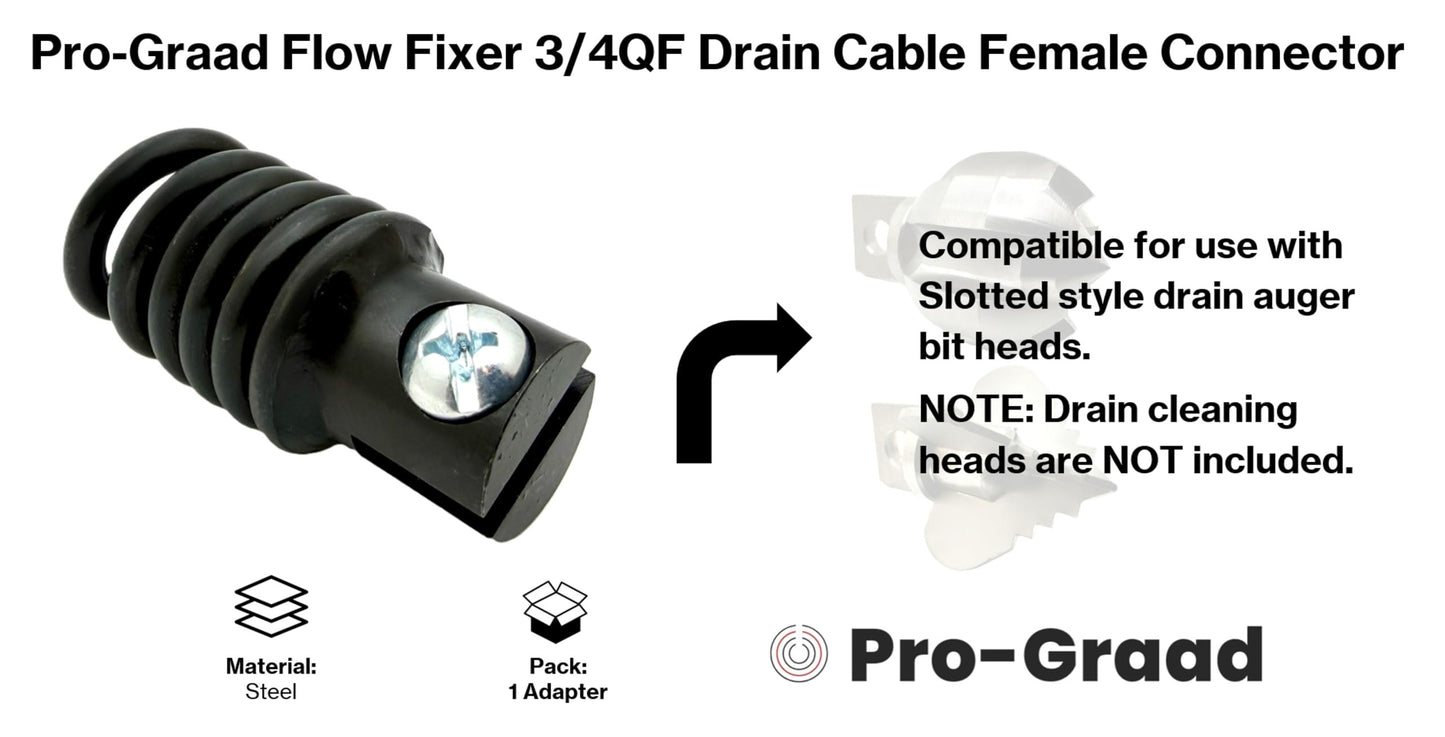 Pro-Graad 3/4QF Flow Fixer | 3/4” Drain Cable Repair End | Quick Fix Female Slotted Connector for Broken Drain Cleaning Machine Cables | Fits All 3/4” O.D. Drain Cables