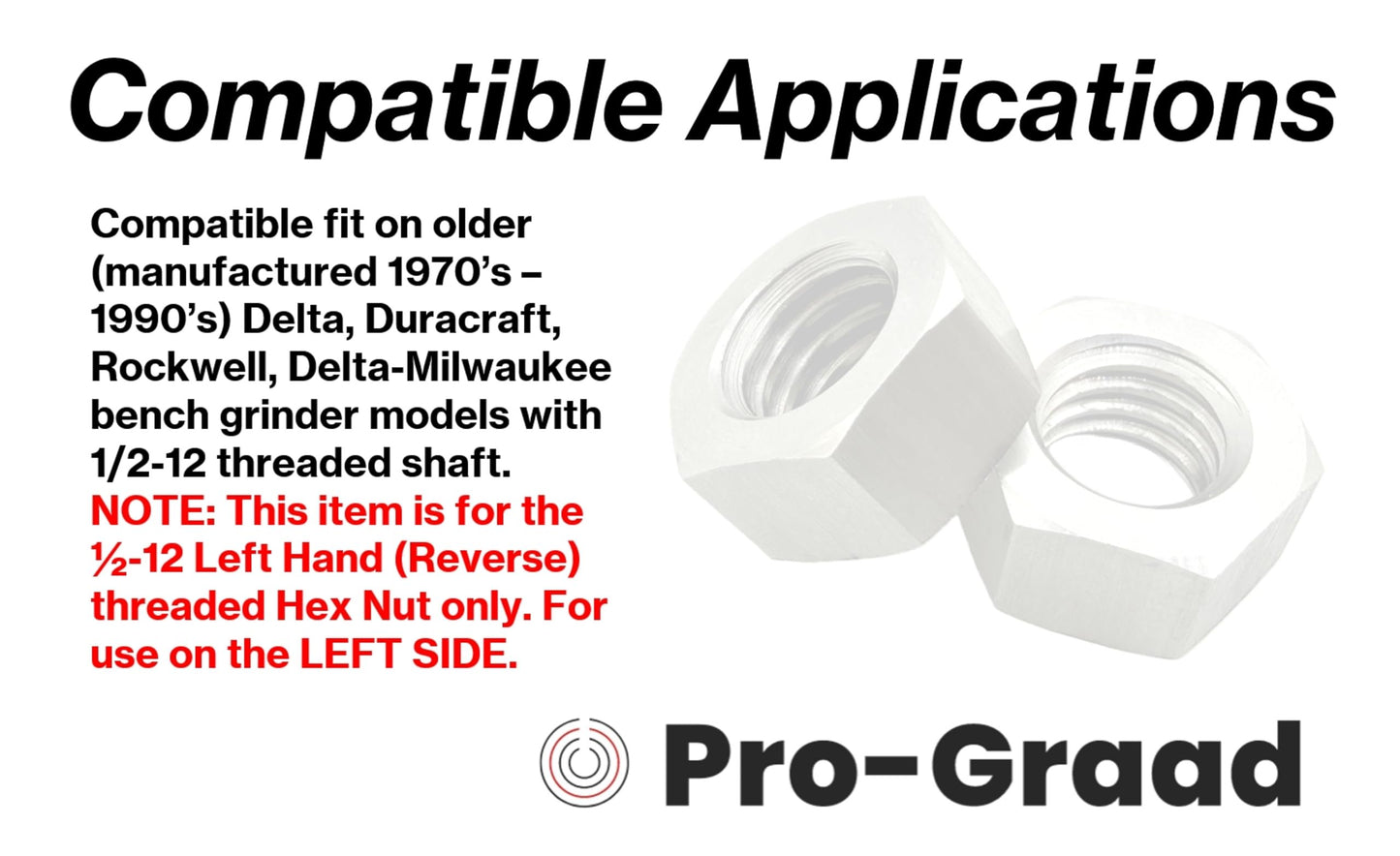 Pro-Graad 1/2-12 BSW Left Hand (Reverse) Thread, 304 Stainless Steel Hex Nut – Pack of 2
