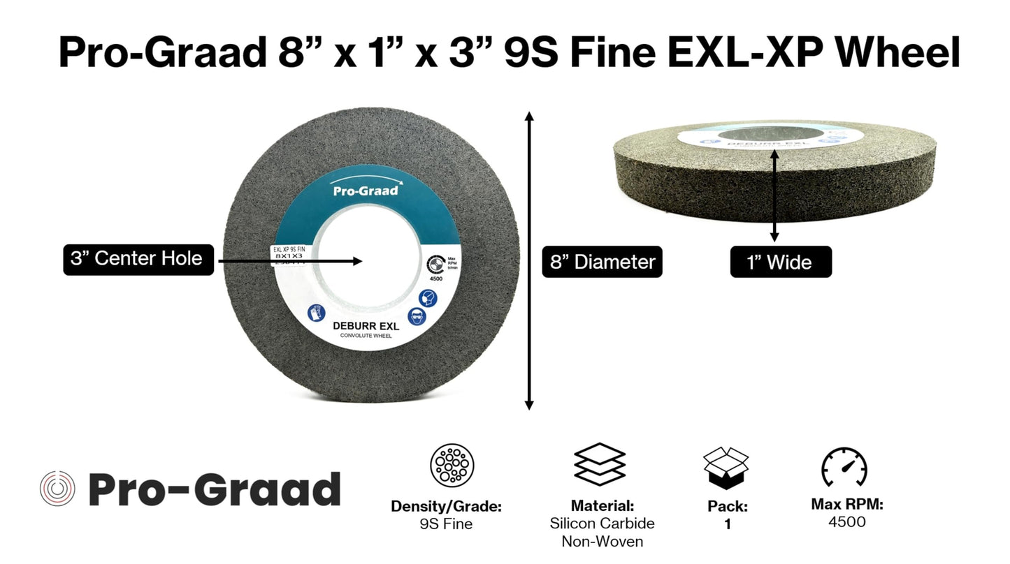 Pro-Graad EXL XP Convolute Deburring Polishing Wheel - 8" x 1" x 3" 9S Fine Silicon Carbide - Professional Grade - Metal Deburring, Finishing and Polishing Wheel – 60307 - 1 Pack
