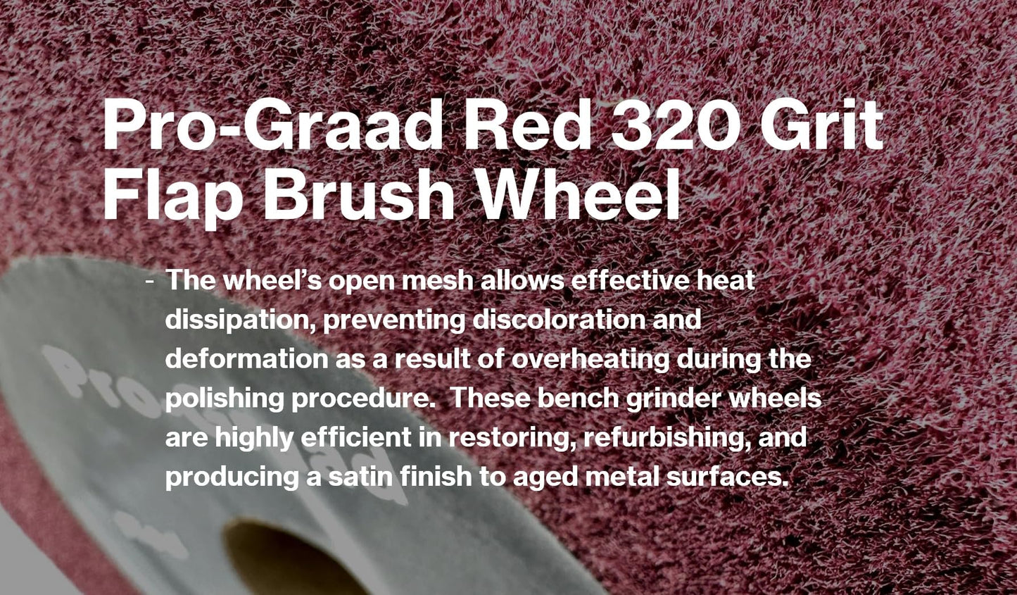 Pro-Graad 8” x 2” x 1-1/4” Arbor Red Bench Grinder Polishing Wheel, 320 Grit, Tight Weave, Great for refurbishing golf clubs and metal, Non-Woven Wheel for Copper, Metal, Finishing, and Burnishing
