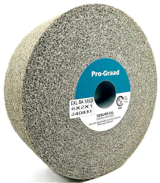 Pro-Graad EXL Deburring Wheel - 6" x 2" x 1" 8A Medium Grit - Aluminum Oxide - Metal Deburring, Finishing and Polishing Wheel - Convolute - 13618 - (1 Pack)