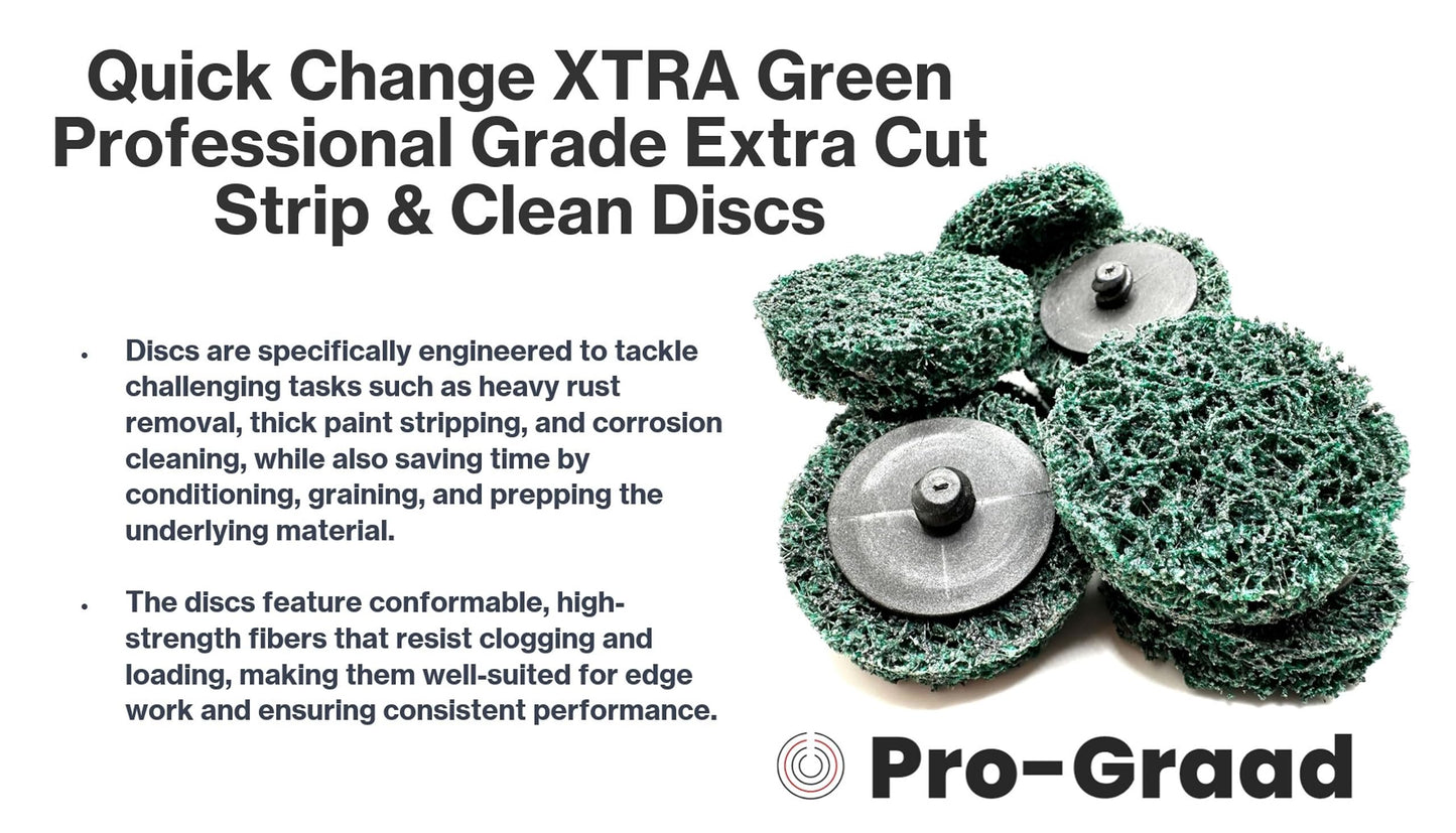 Pro-Graad 10 Pack 2" XT PRO Extra Cut Clean & Strip Disc, Roll Lock Quick Change, Green Professional Grade, Extra Coarse, Remove Heavy Rust Paint Corrosion, 21543