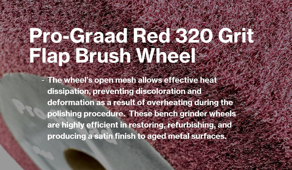 Pro-Graad 8” x 2” x 1-1/4” Arbor Red Bench Grinder Polishing Wheel, 320 Grit, Tight Weave, Great for refurbishing golf clubs and metal, Non-Woven Wheel for Copper, Metal, Finishing, and Burnishing