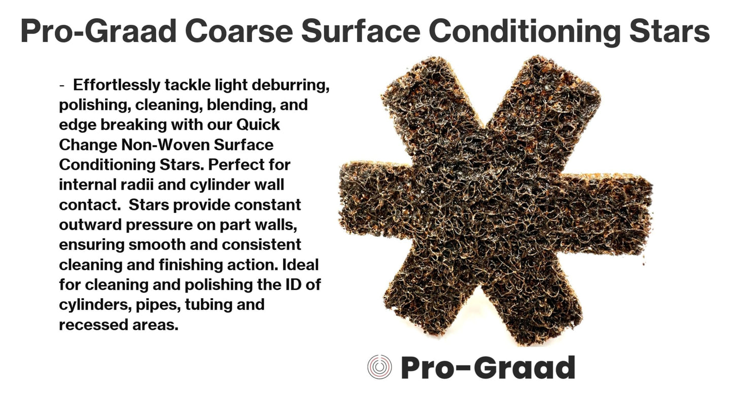 Pro-Graad 10 Pack 3” Coarse Quick Change Surface Conditioning Stars, Ideal for Deburring, Polishing, Blending inside of cylinders, pipe, tubing, Excels on Aluminum, Steel, Titanium - Includes Holder