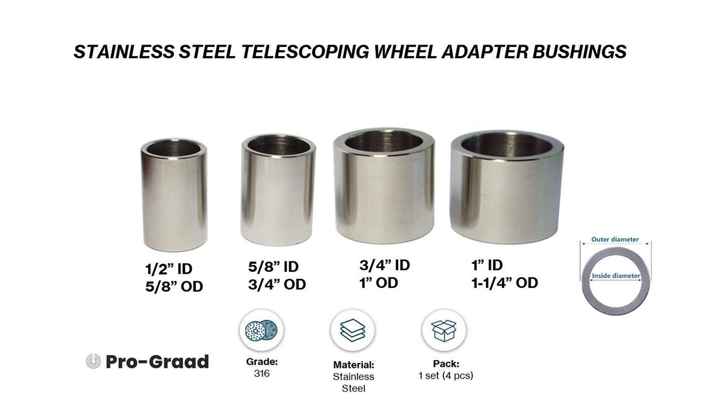 Pro-Graad 3/4” Thick Reducing Bushing Adapter | Premium Stainless Steel Reducer Bushing for Bench Grinding Wheels with 1-1/4” or 1” Arbor Hole Reduce to 3/4”, 5/8” or 1/2" Shaft (For 3/4" Wide Wheels)