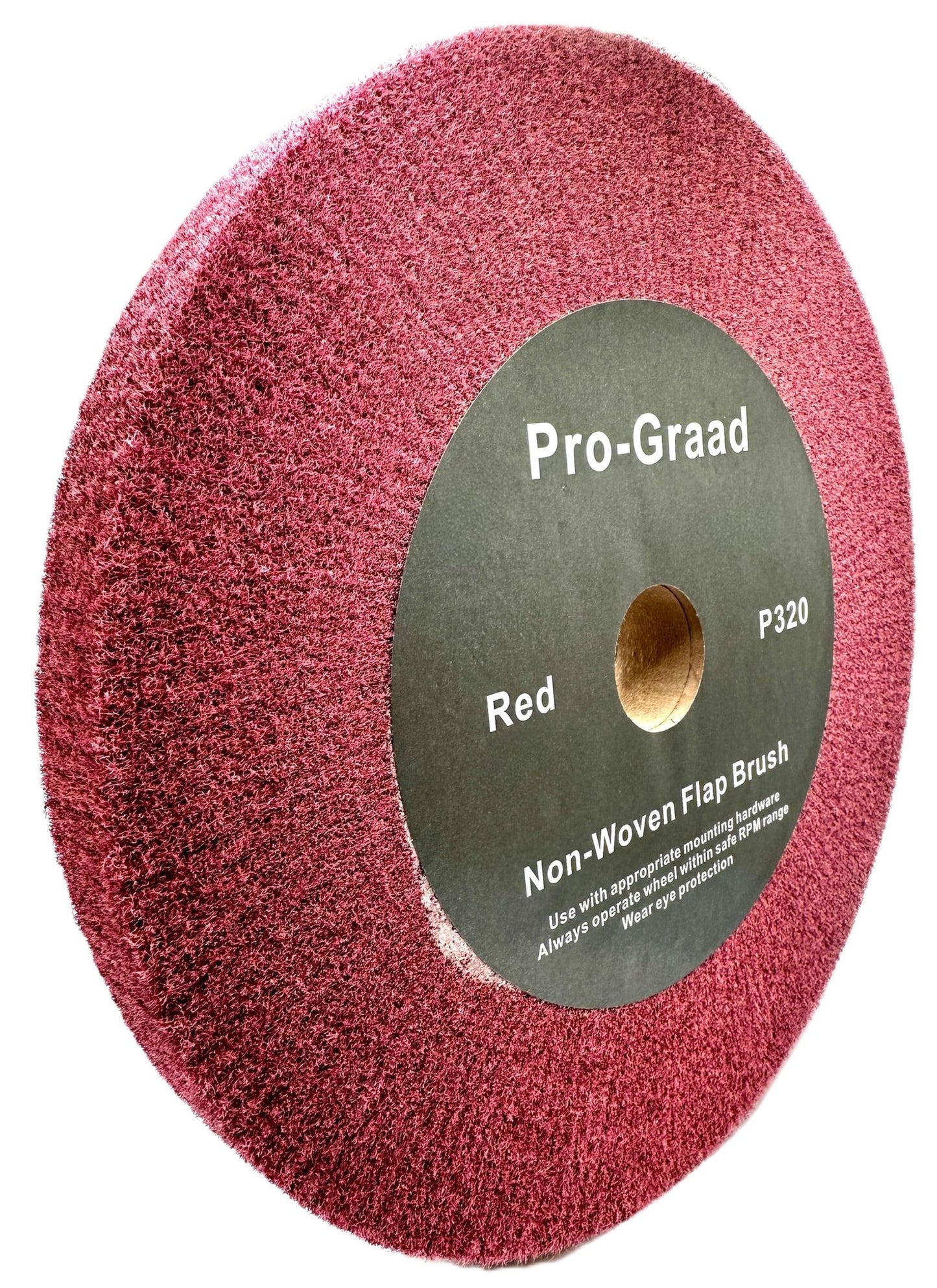 Pro-Graad 10” x 1” x 1-1/4” Red Bench Grinder Polishing Wheel Flap Brush, 320 Grit, Tight Weave, Great for refurb of Golf Clubs and Metal, Non-Woven Wheel for Copper, Metal, Finishing, and Burnishing