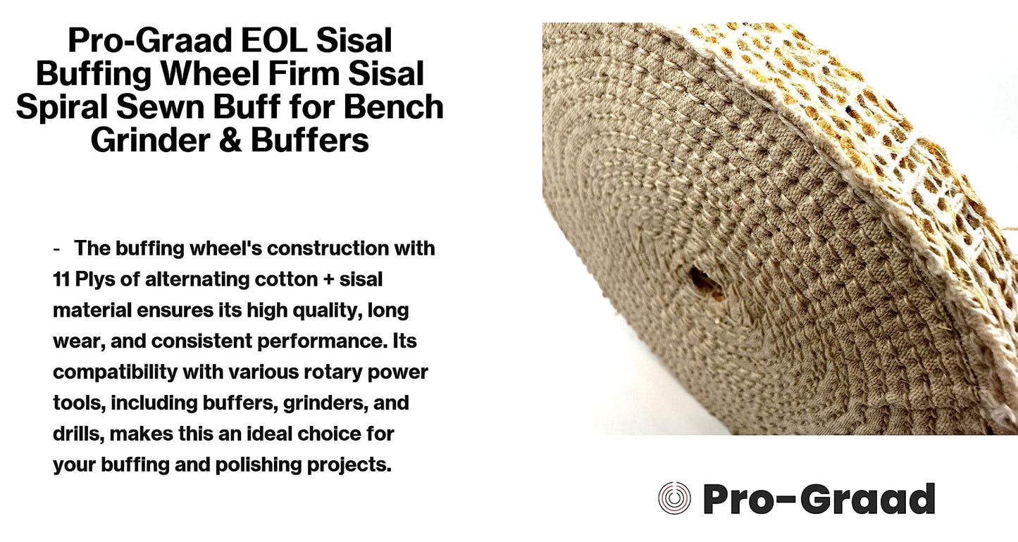 Pro-Graad 2 Pack 8" EOL Sisal Buffing Wheel, 8 inch x 11 Ply - 1/2 inch Thick x 5/8 inch Arbor Hole, Firm Sisal Spiral Sewn Buff for Bench Grinder, Ideal for Coarse Cut First Step Buffing – Pack of 2