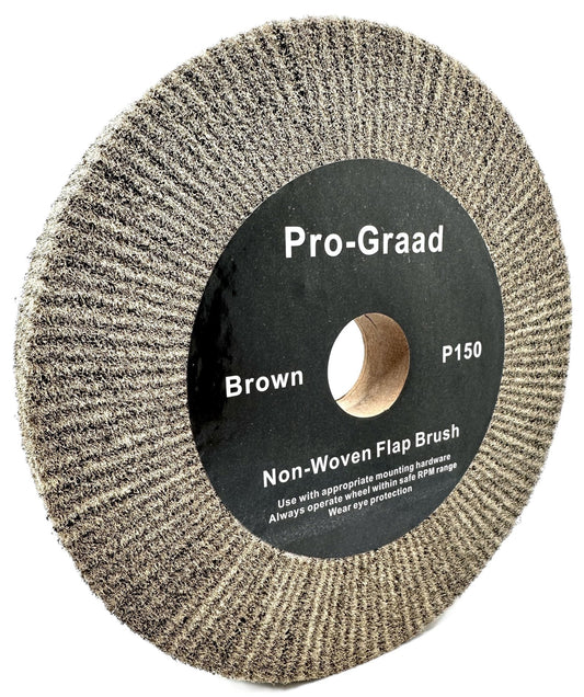 8” x 1” Brown P150 Cut & Polish Non-Woven Bench Grinder Polishing Burnishing Satin Finishing Flap Brush Wheel, Aluminum Copper Metal Golf Club Refurb, Compatible for 1/2”, 5/8”, 3/4" Arbor
