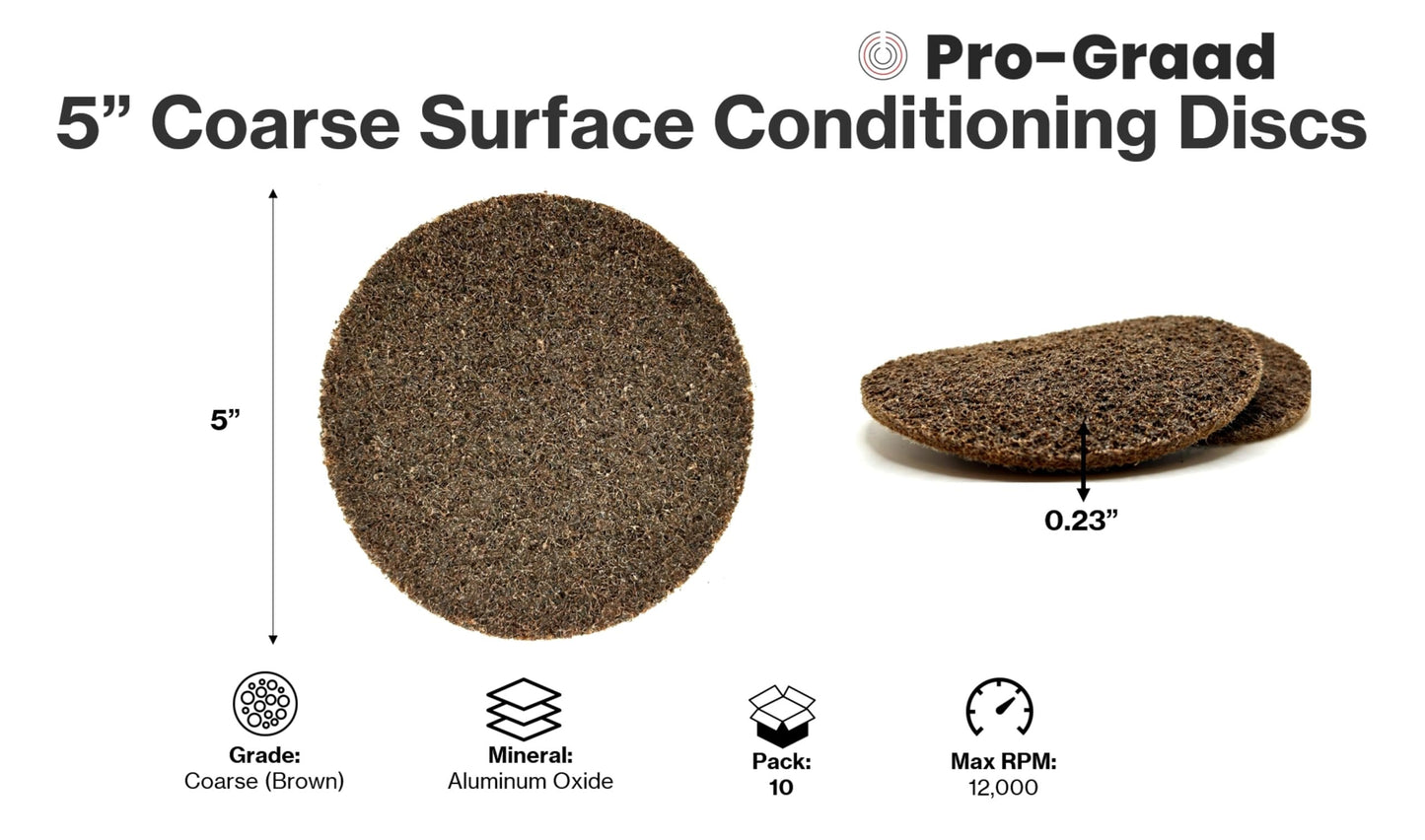Pro-Graad 5" ACRS Hook & Loop Surface Conditioning Discs, 10 Pack, Brown, Coarse Grit, Aluminum Oxide, for Metal Surface Prep Sanding Polishing Deburring Cleaning - Easy Attachment, 00750