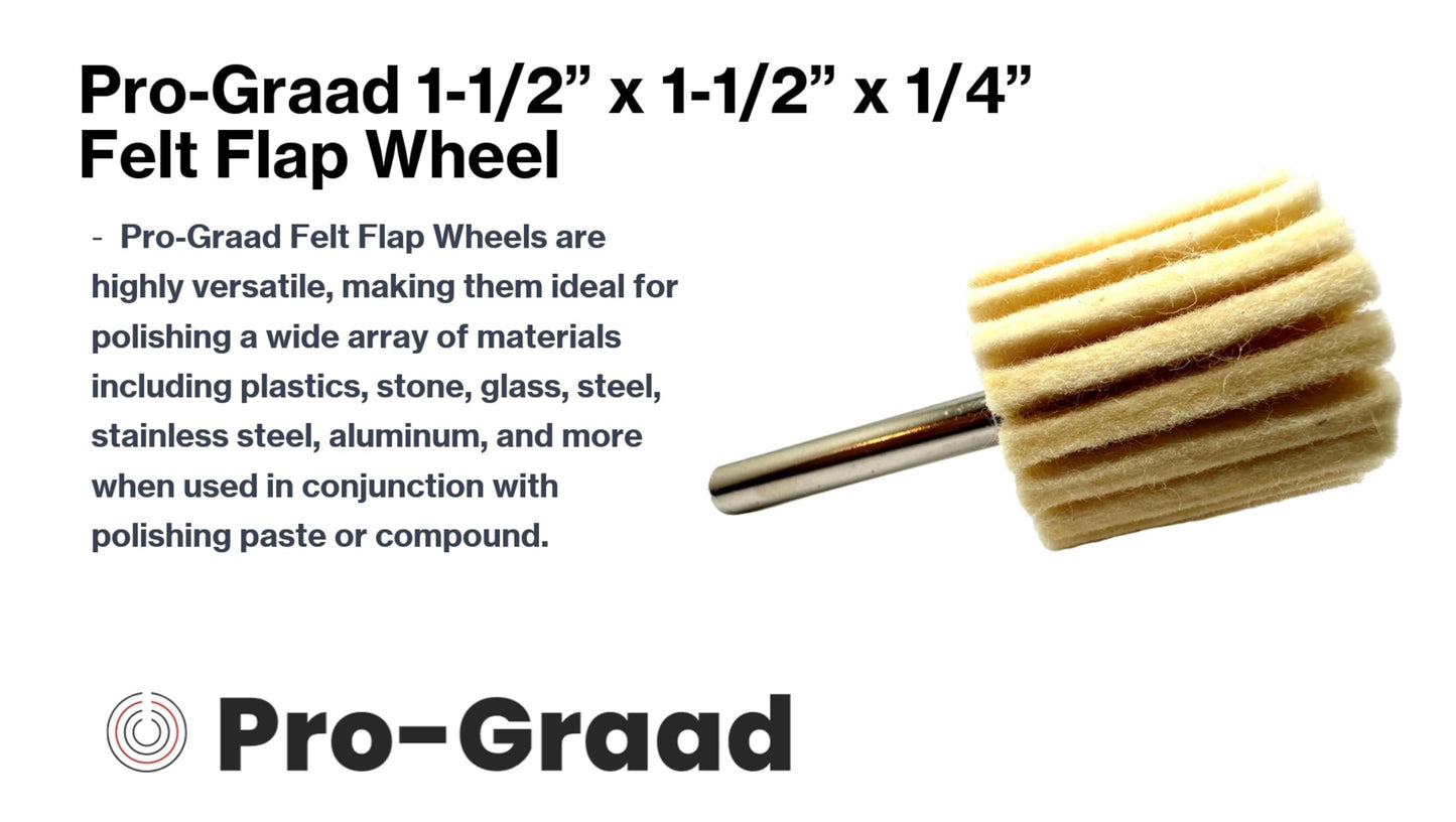 Pro-Graad 10 Pack 1-1/2" X 1-1/2" Felt Flap Wheel with 1/4" Shank Mounted, Perfect for Surface Finishing, Polishing, Buffing Plastics, Stone, Glass, Steel, Stainless, Aluminum & more, Pack of 10