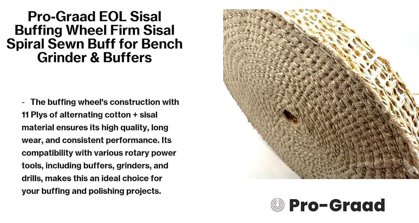 Pro-Graad 2 Pack 8" EOL Sisal Buffing Wheel, 8 inch x 11 Ply - 1/2 inch Thick x 5/8 inch Arbor Hole, Firm Sisal Spiral Sewn Buff for Bench Grinder, Ideal for Coarse Cut First Step Buffing – Pack of 2