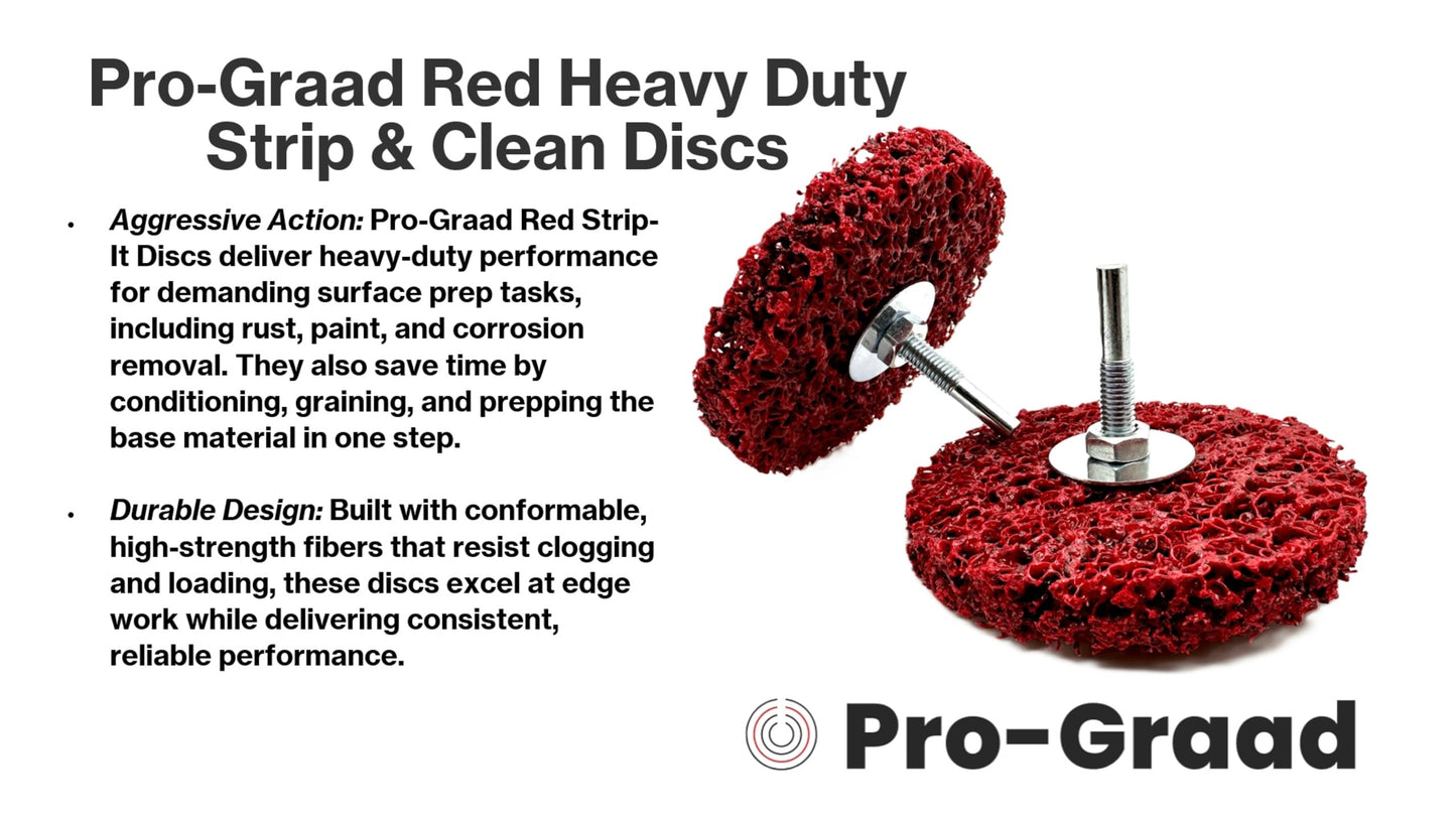 Pro-Graad 2 Pack Paint Stripping Disc Drill Attachment | 4" x 1/2" Wide with 1/4" Shaft | Strip & Clean Discs Remove Paint Coating Rust | Red Heavy Duty Extra Coarse | Pack of 2