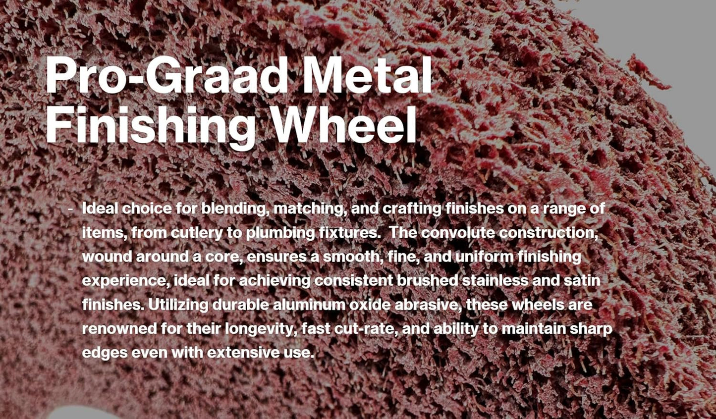 Pro-Graad Metal Finishing Wheel – 8” x 1” x 3” 5A Medium – Aluminum Oxide – Maroon Metal Finish Convolute Wheel – for #3 & #4 Brush, Satin and Mill Finishes – 01871 - Pack of 1