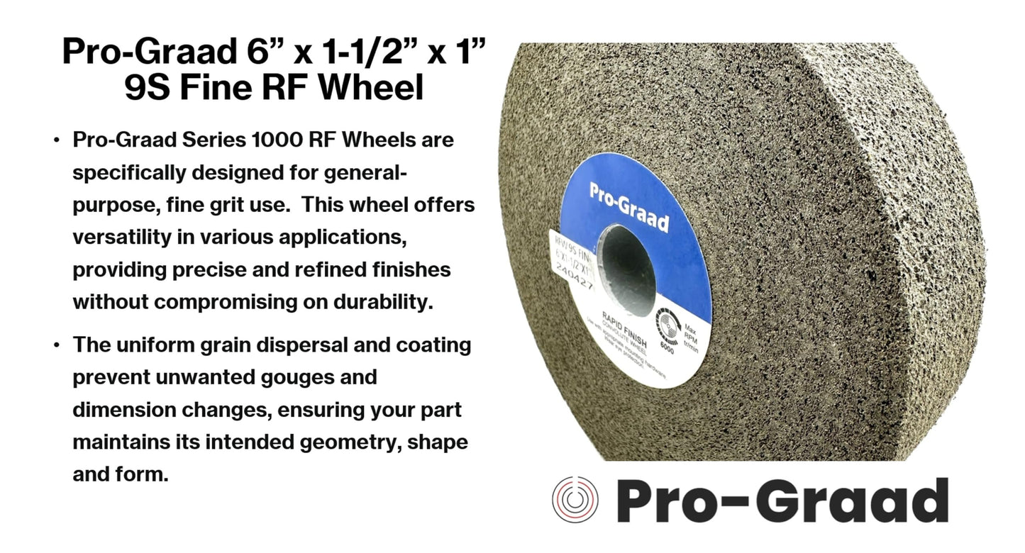 Pro-Graad 1 Pack 6” x 1-1/2” x 1” 9S Fine Series 1000 RF Long Life Convolute Deburring, Finishing & Polishing Wheel, Includes Adapter for use on 3/4 5/8 1/2 inch Shaft Sizes, Pack of 1