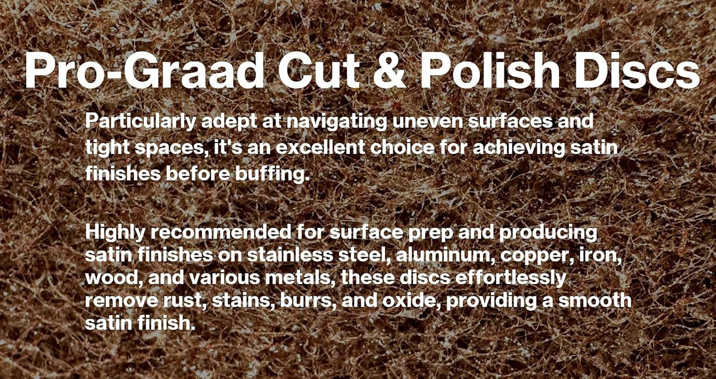 Pro-Graad 4 Pack 8” x 1/2” Medium (P150) Cut & Polish Discs, Aluminum Oxide Non-Woven Discs for Satin Finishing, Blending, Cleaning, 00831, Pack of 4