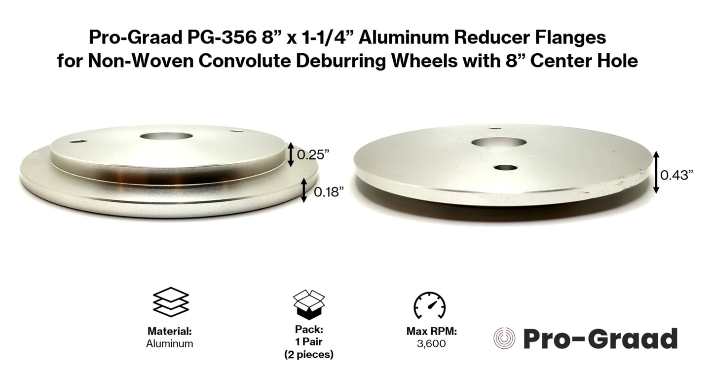Pro-Graad 356 8” x 1-1/4” Convolute Deburring Wheel Aluminum Reducer Flanges for Wheels with 8” Hole, Reduce Arbor to 1-1/4”, Compatible for use with Pro-Graad & 3M Scotch Brite Wheels, 03907, 1 Pair
